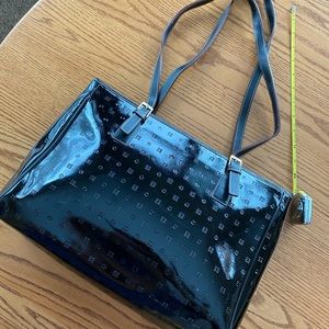 Arcadia embossed black patent leather bag
